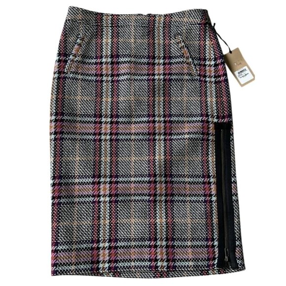 Halogen Nordstrom Purple Multi Plaid Pencil Skirt 4P Retro 90s Side Zip Office - Picture 1 of 6